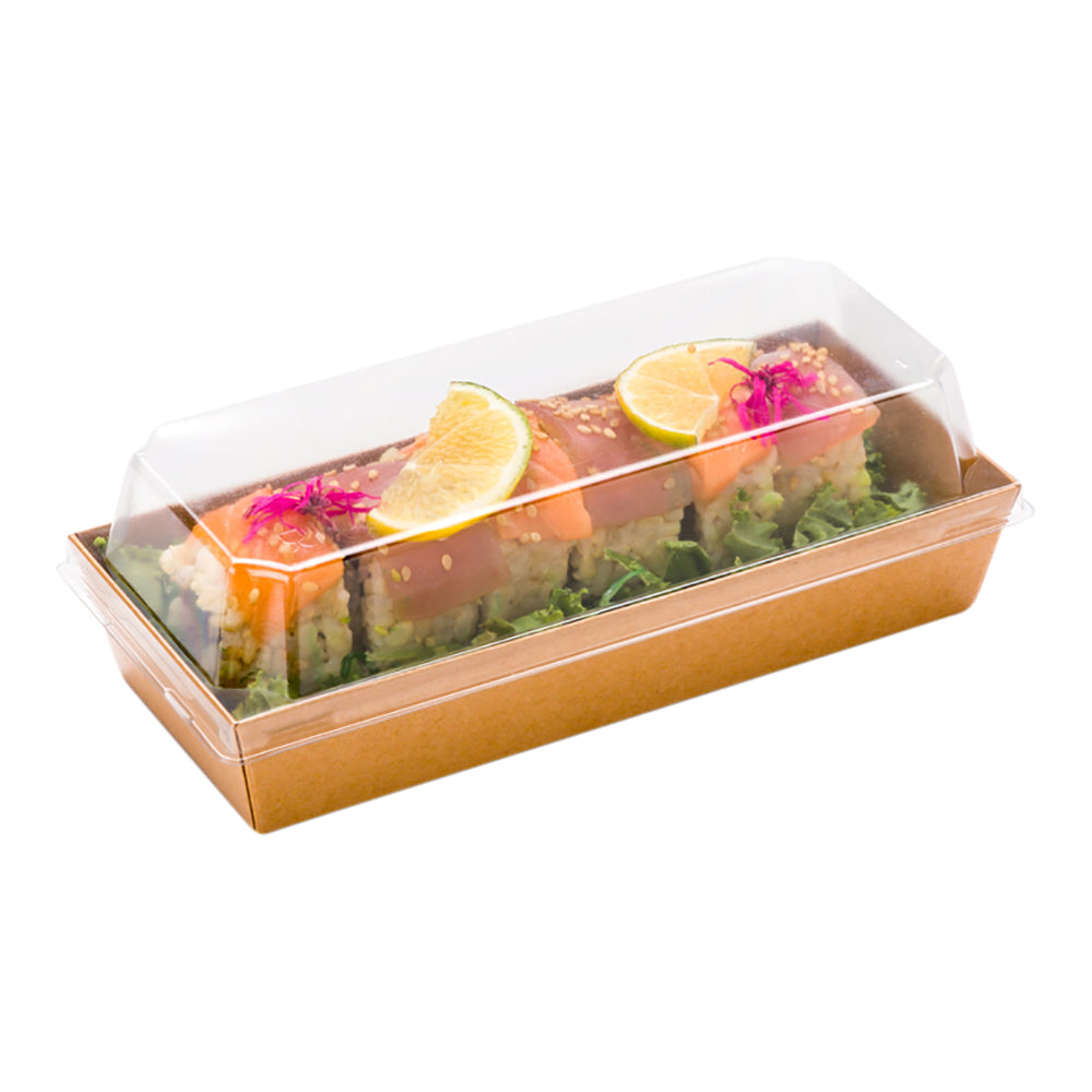 Matsuri Vision Clear Plastic Lid - Fits Large Sushi Container - 7 1/2" x 3 1/4" x 1 1/2" - 100 count box