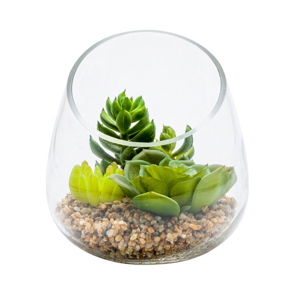 Plastic Table Art Faux Succulent Arrangement - Incline Edge Glass Terrarium - 4 3/4" x 4 3/4" x 5" - 1 count box