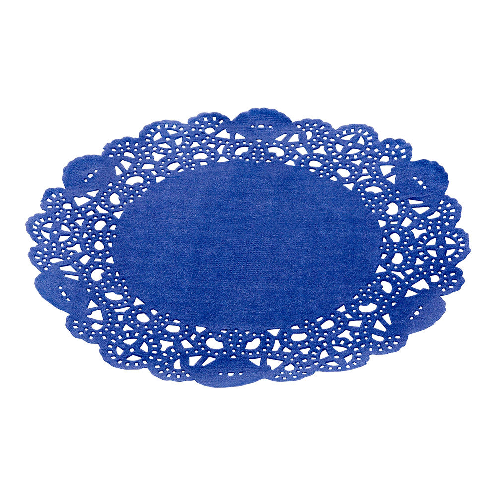 Pastry Tek Round Navy Blue Paper Doilies - Lace - 6" x 6" - 4000 count box