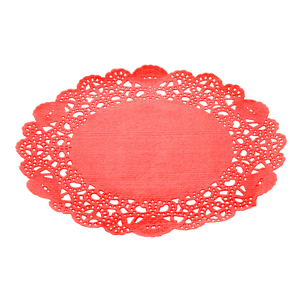 Pastry Tek Round Red Paper Doilies - Lace - 6" x 6" - 4000 count box