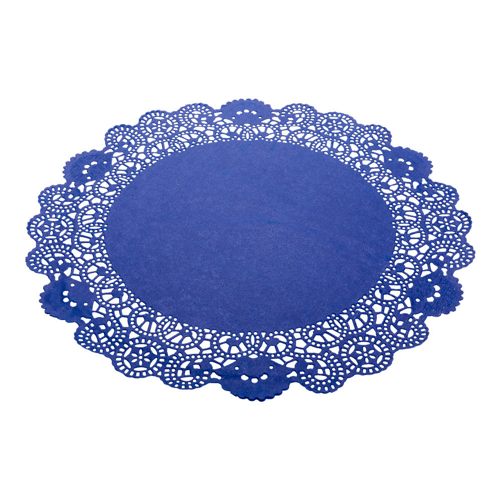 Pastry Tek Round Navy Blue Paper Doilies - Lace - 12" x 12" - 4000 count box