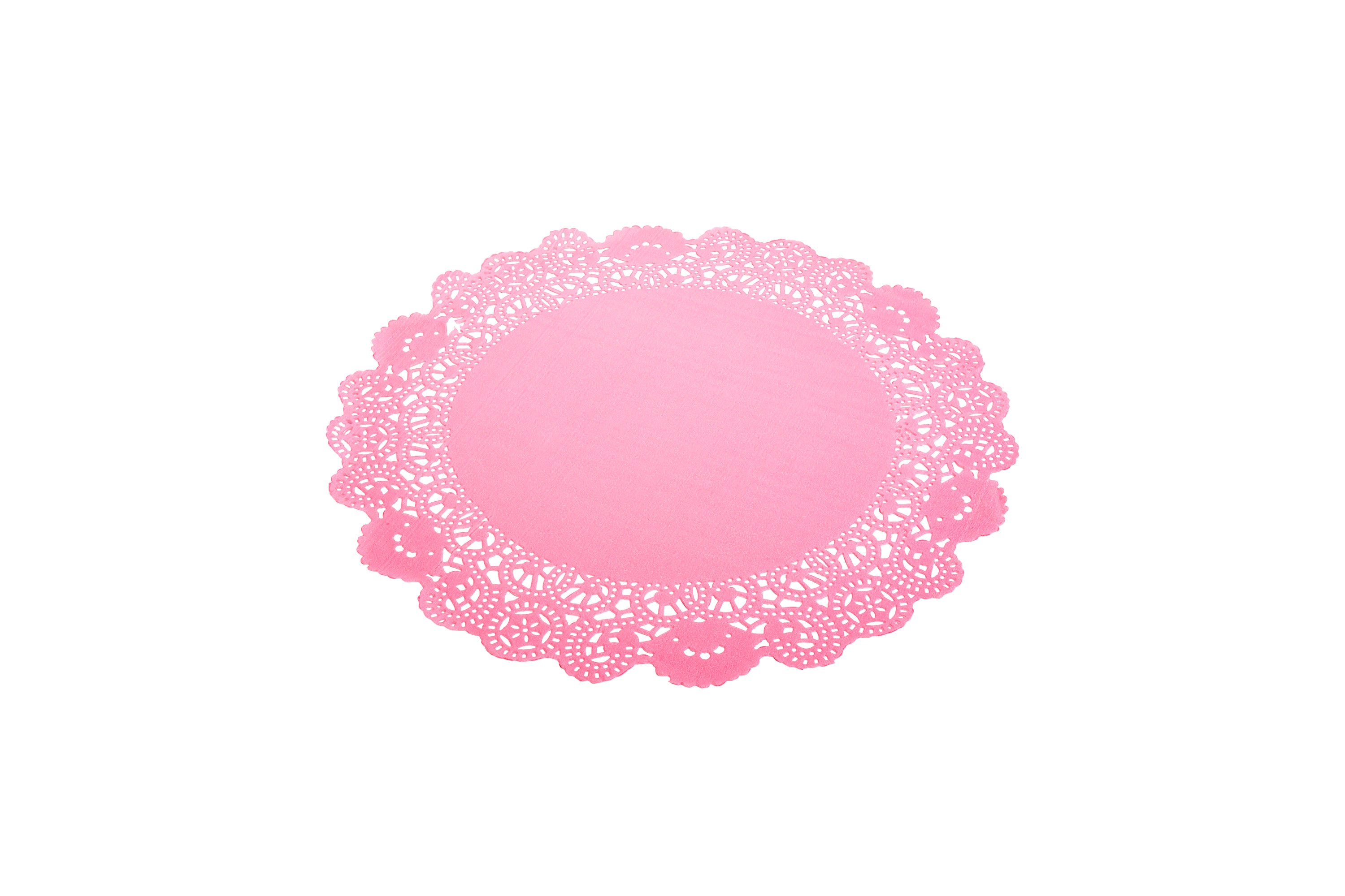 Pastry Tek Round Pink Paper Doilies - Lace - 12" x 12" - 4000 count box