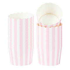 Panificio 3 oz Round Stripe Pink Paper Mini Baking Cup - Scalloped - 2 1/2