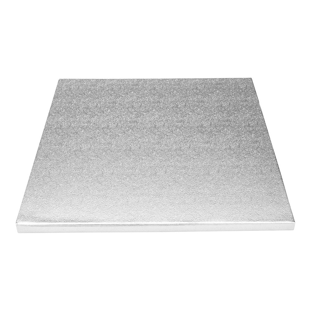 Pastry Tek Square Metallic Silver Cardboard Cake Drum Board - Covered Edge - 10" x 10" x 1/2" - 1 count box