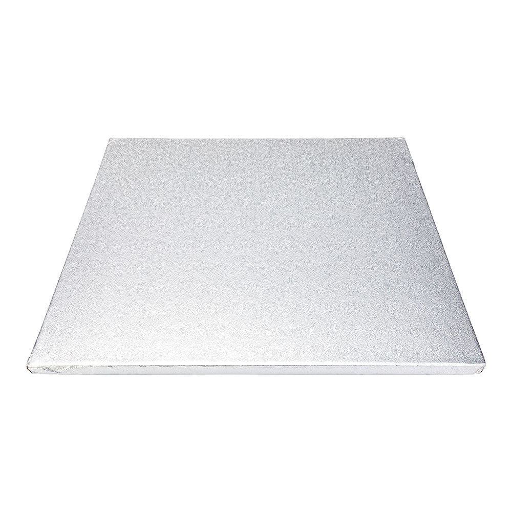 Pastry Tek Square Metallic Silver Cardboard Cake Drum Board - Covered Edge - 12" x 12" x 1/2" - 1 count box