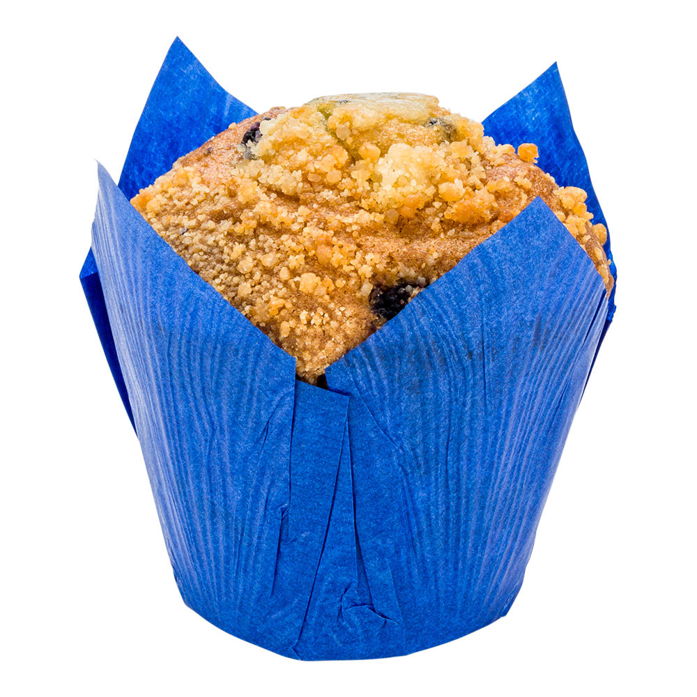 Panificio 4 oz Blue Paper Tulip Baking Cup - Greaseproof - 3 1/2" x 3 1/2" x 3 1/2" - 200 count box