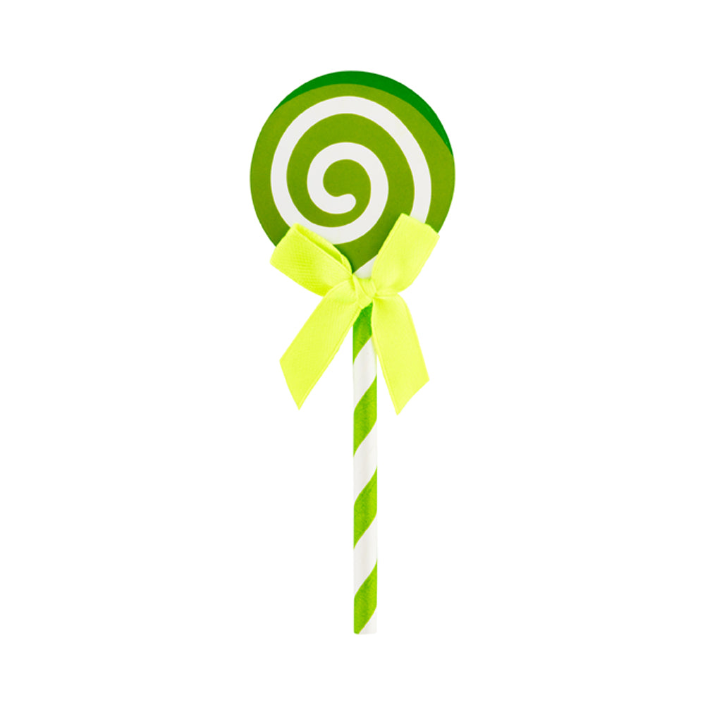 Top Cake Green Paper Swirl Lollipop Cake Topper - Neon Green Bow - 5 1/4" x 2" - 100 count box