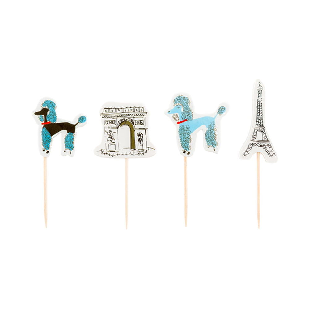 Top Cake Assorted Paper Paris Eiffel Tower Cake Topper - 3 1/4" x 1 1/4" - 24 pieces