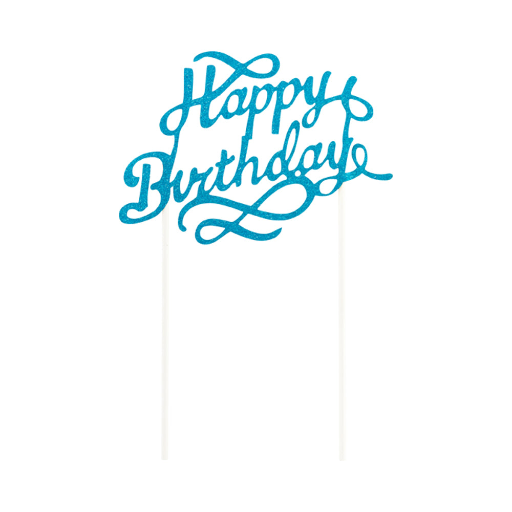 Top Cake Blue Paper Happy Birthday Cake Topper - Glitter - 6" x 6" - 100 count box