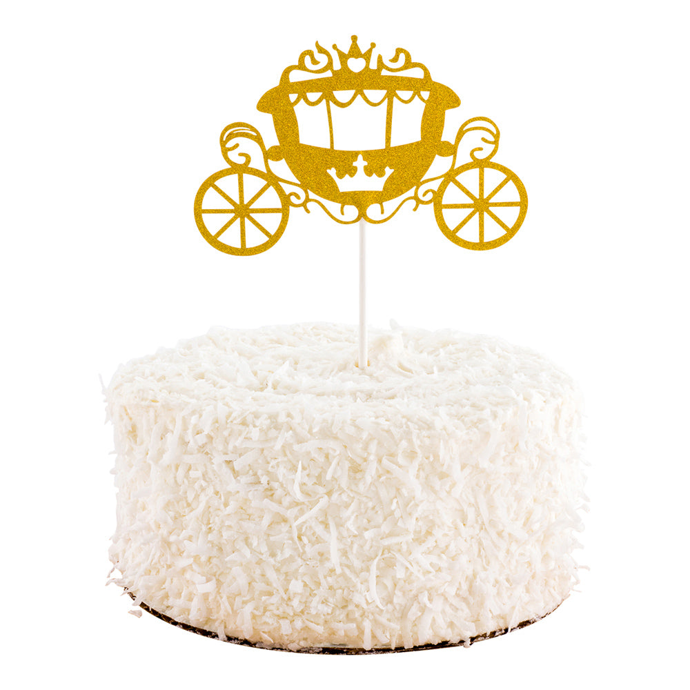 Top Cake Gold Paper Cinderella Carriage Cake Topper - Glitter - 8" x 3 3/4" - 100 count box