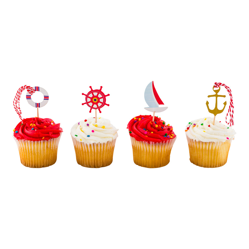 Top Cake Assorted Paper Nautical Cake Topper - Red and White Rope - 3 1/4" x 1 1/4" - 24 pieces