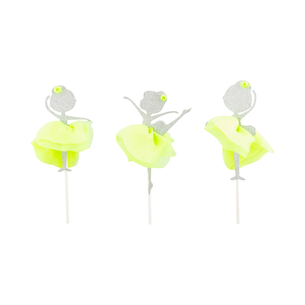 Top Cake Green Paper Ballerina Cake Topper - Glitter, Neon Green Tutu - 5" x 2 1/4" - 100 count box