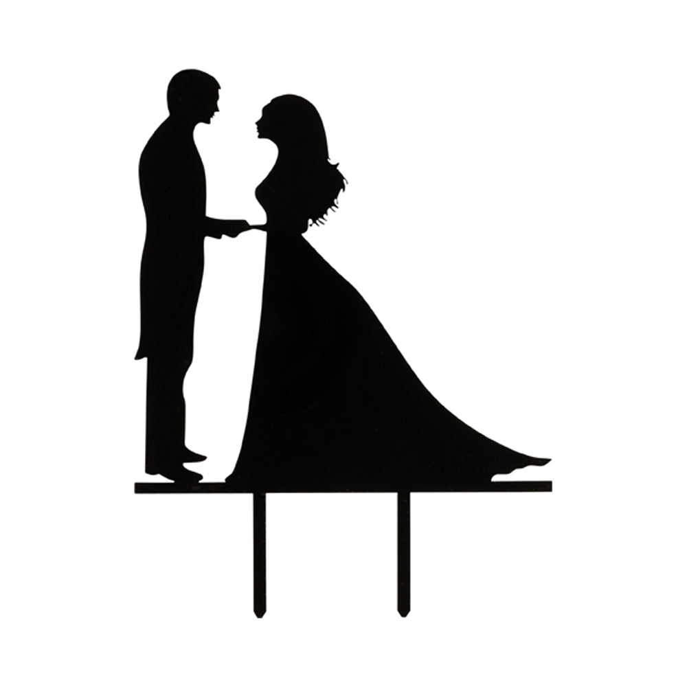 Top Cake Black Acrylic Silhouette Bride and Groom Cake Topper - 6 3/4" x 5" - 1 count box