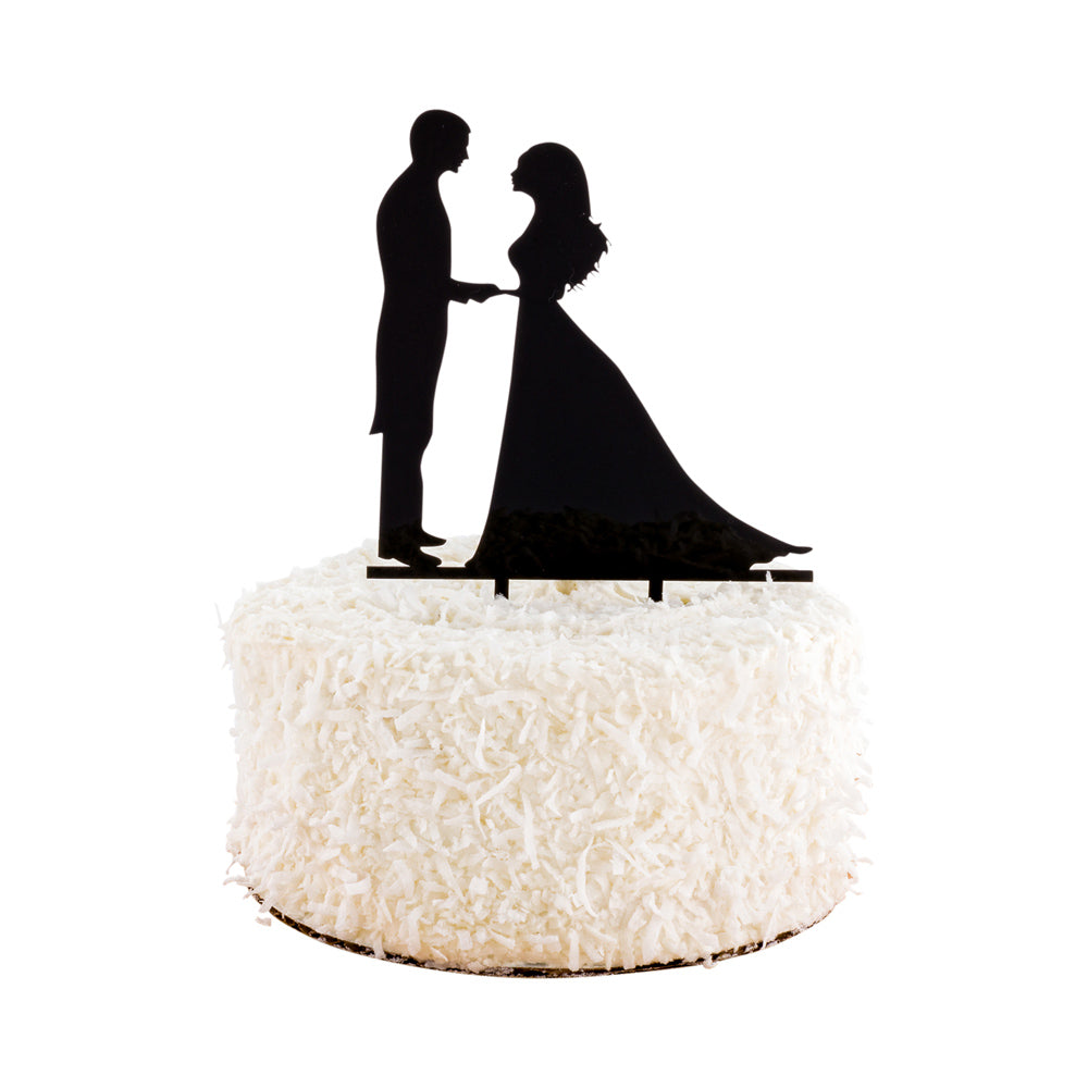 Top Cake Black Acrylic Silhouette Bride and Groom Cake Topper - 6 3/4" x 5" - 1 count box