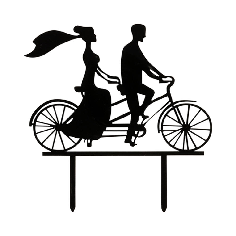 Top Cake Black Acrylic Silhouette Bride and Groom Cake Topper - Tandem Bike - 6 1/2" x 5" - 1 count box