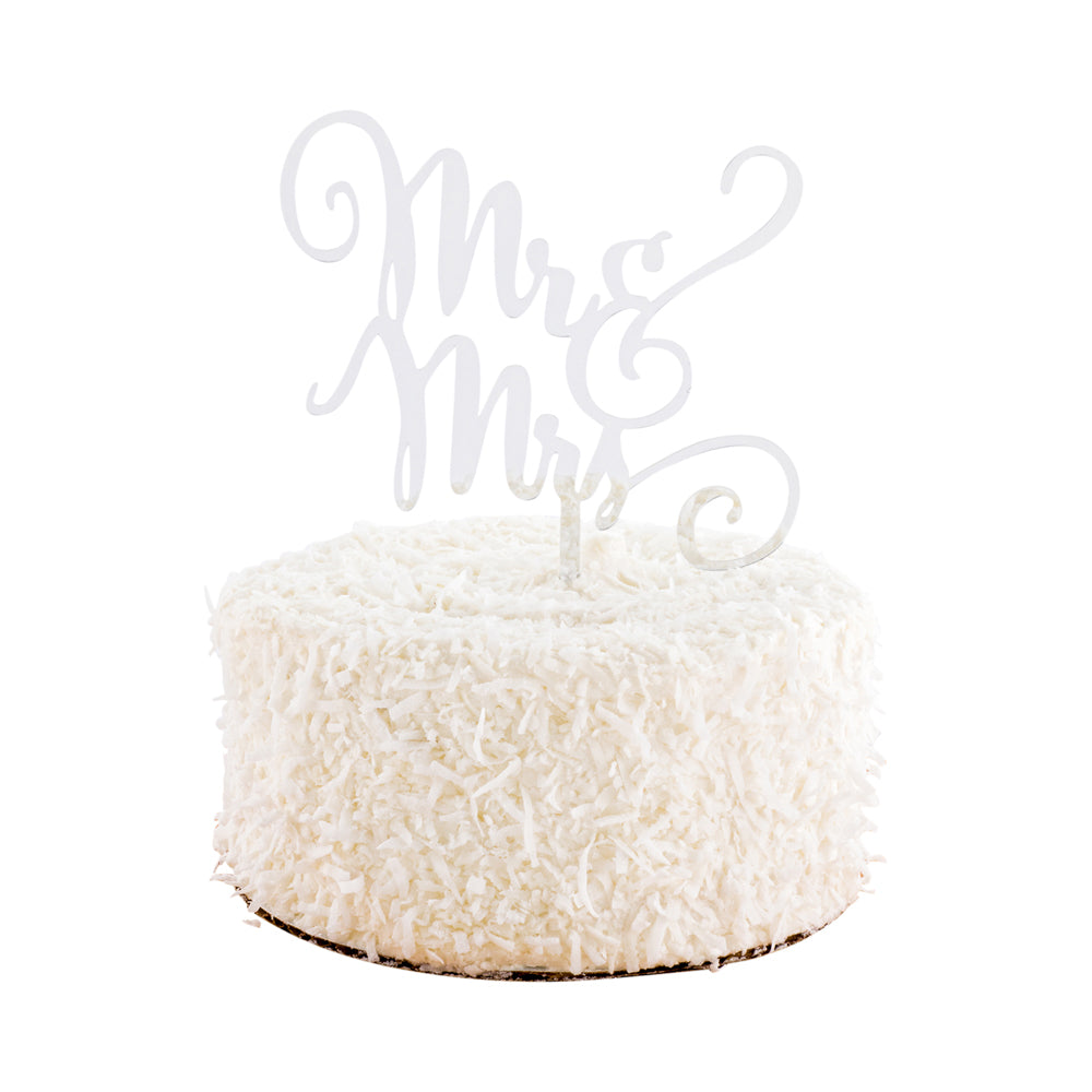 Top Cake Mirrored Silver Acrylic Mr and Mrs Cake Topper - 7" x 5 1/2" - 1 count box