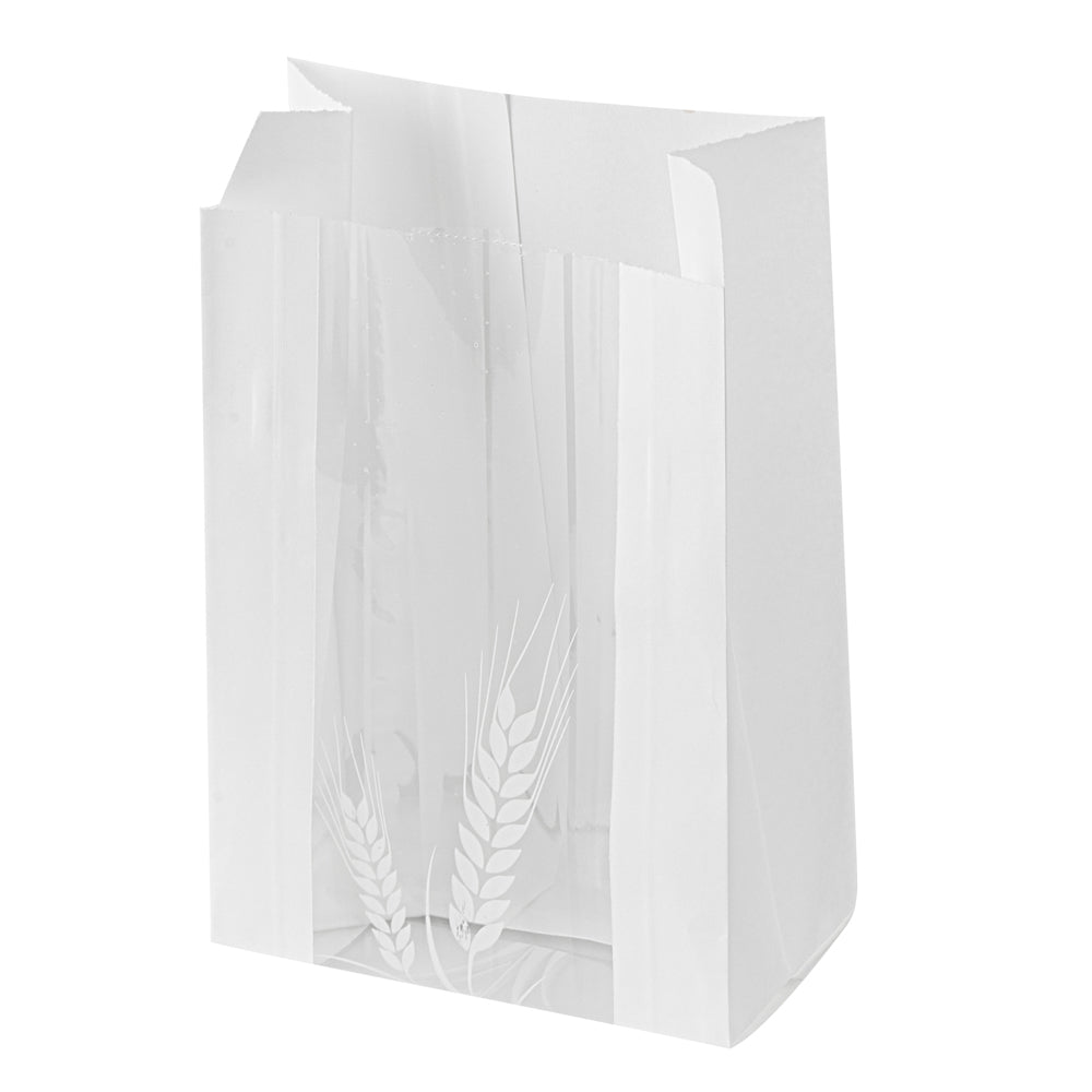 Bag Tek White Paper Bread Bag - Micro-Perforated, Greaseproof, Wheat Pattern - 4 3/4" x 2 3/4" x 8 1/2" - 100 count box