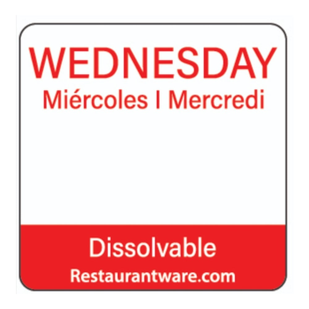 RW Smart Red Paper Weekly Wednesday Food Rotation Label - Dissolvable, Trilingual - 1" x 1" - 500 count roll