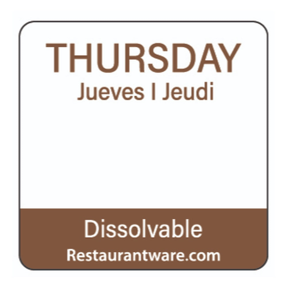 RW Smart Brown Paper Weekly Thursday Food Rotation Label - Dissolvable, Trilingual - 1" x 1" - 500 count roll