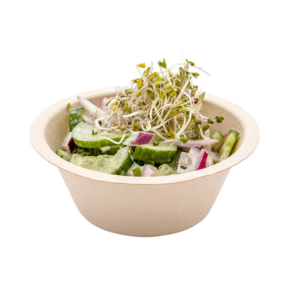 Pulp Tek 8 oz Round Natural Sugarcane / Bagasse Salad Bowl - 4 1/2" x 4 1/2" x 1 3/4" - 100 count box