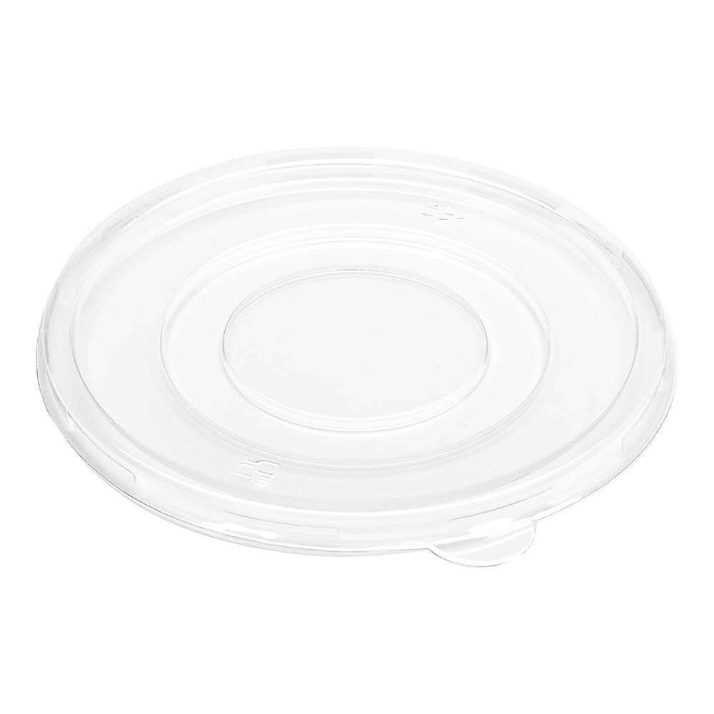 Pulp Safe Round Clear Plastic Flat Lid - Fits 32 oz Bagasse Salad Bowl - 100 count box