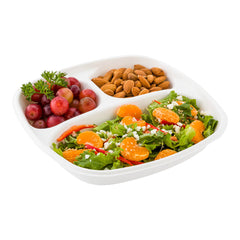 Pulp Tek 15 oz Square White Sugarcane / Bagasse Salad Plate - 3 Compartments - 8 3/4