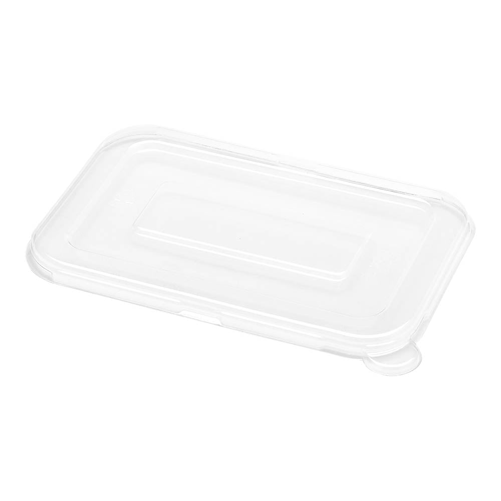 Pulp Tek Rectangle Clear Plastic Flat Lid - Fits 12 and 16 oz Bagasse Container - 100 count box