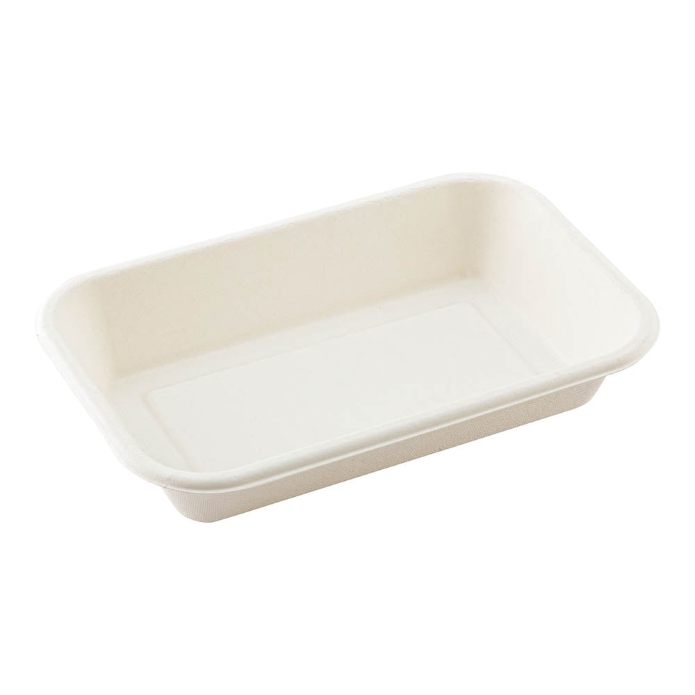 Pulp Tek 24 oz Rectangle White Sugarcane / Bagasse Container - 8 1/4" x 5 1/2" x 1 1/2" - 100 count box