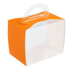 Sweet Vision Rectangle Clear Plastic Cupcake Box - with Handle, Orange Paper Wrap, Leaf Accent - 5