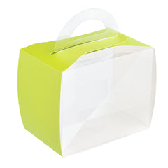 Sweet Vision Rectangle Clear Plastic Cupcake Box - with Handle, Yellow Paper Wrap, Geometric Line Accent - 5