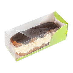 Sweet Vision Rectangle Clear Plastic Eclair Box - Green Paper Sleeve, Geometric Line Accent - 7