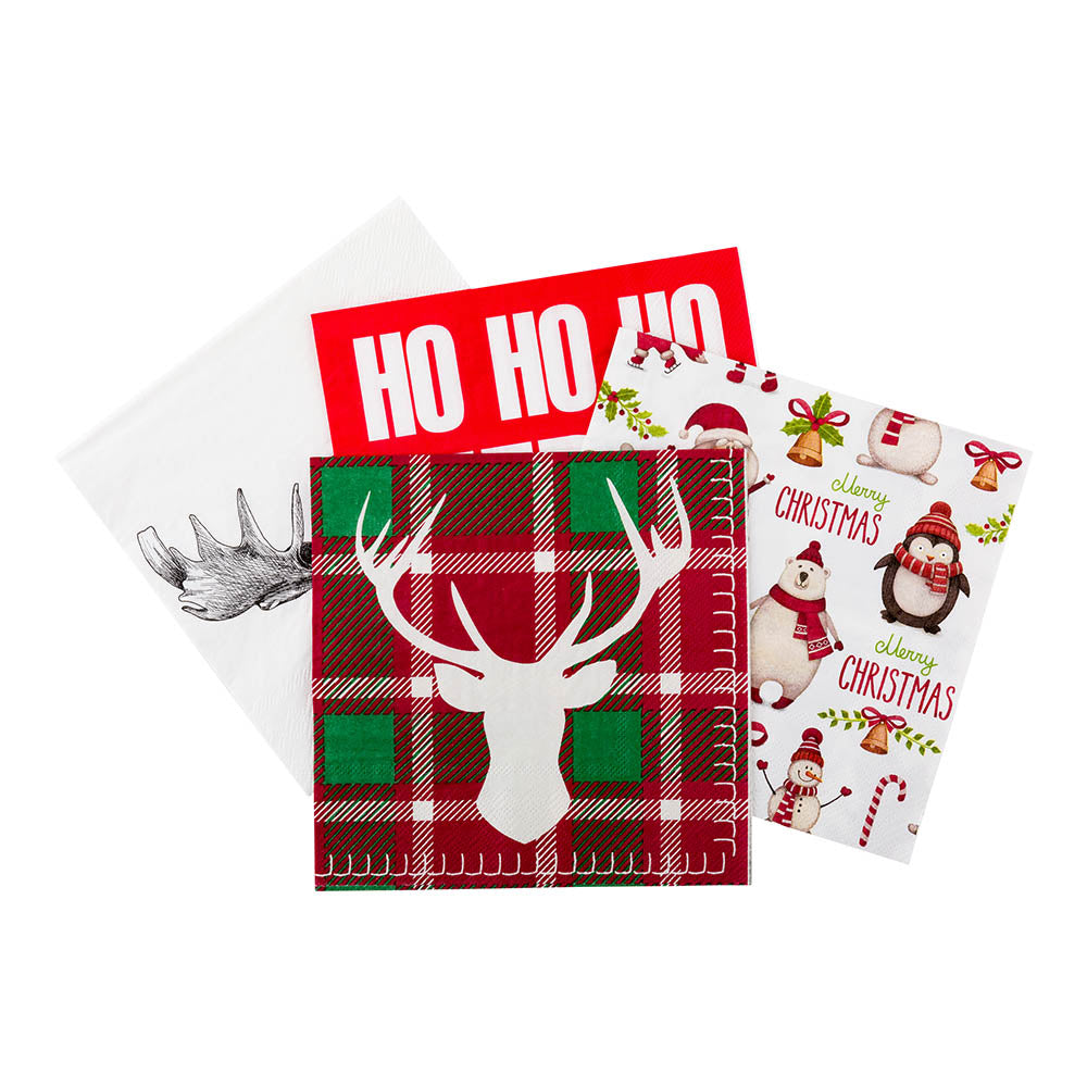 Red / Green Plaid Paper Luncheon Napkin - Reindeer - 13" x 13" - 500 count box