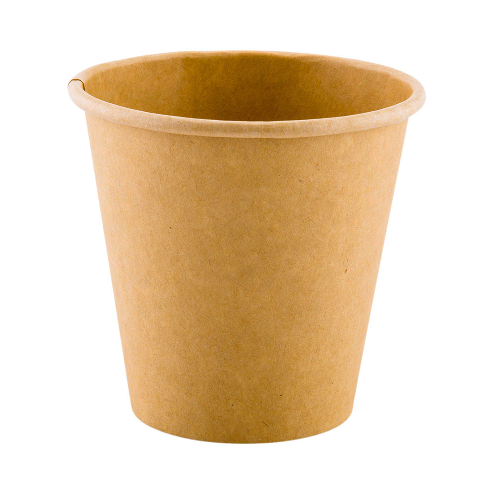 RW Base 8 oz Natural Paper Unbleached Coffee Cup - Single Wall - 3 1/2" x 3 1/2" x 3 1/4" - 1000 count box