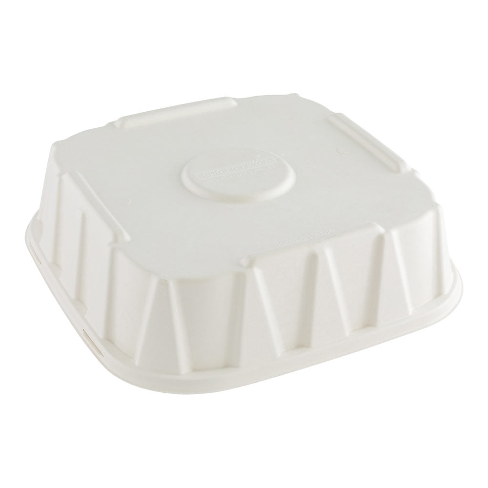 Pulp Safe No PFAS Added Square White Sugarcane/Bagasse Tray Lid - Home Compostable, Fits 12" - 100 count box