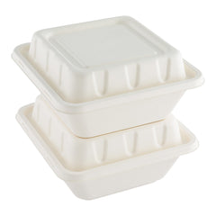 Pulp Safe No PFAS Added Square White Sugarcane / Bagasse Serving Bowl Lid - Home Compostable, Fits 80 oz - 100 count box