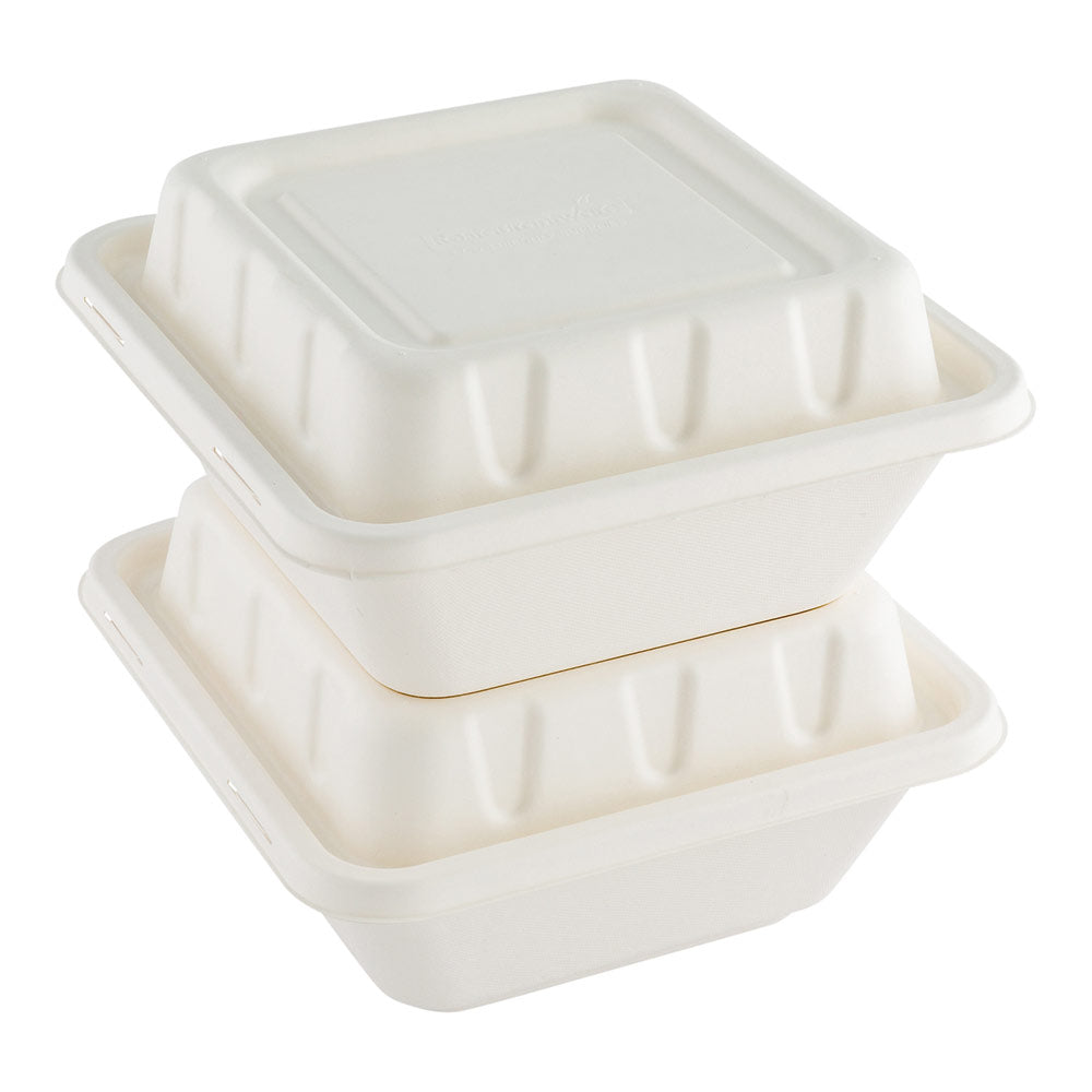 Pulp Safe No PFAS Added Square White Sugarcane / Bagasse Serving Bowl Lid - Home Compostable, Fits 128 oz - 100 count box