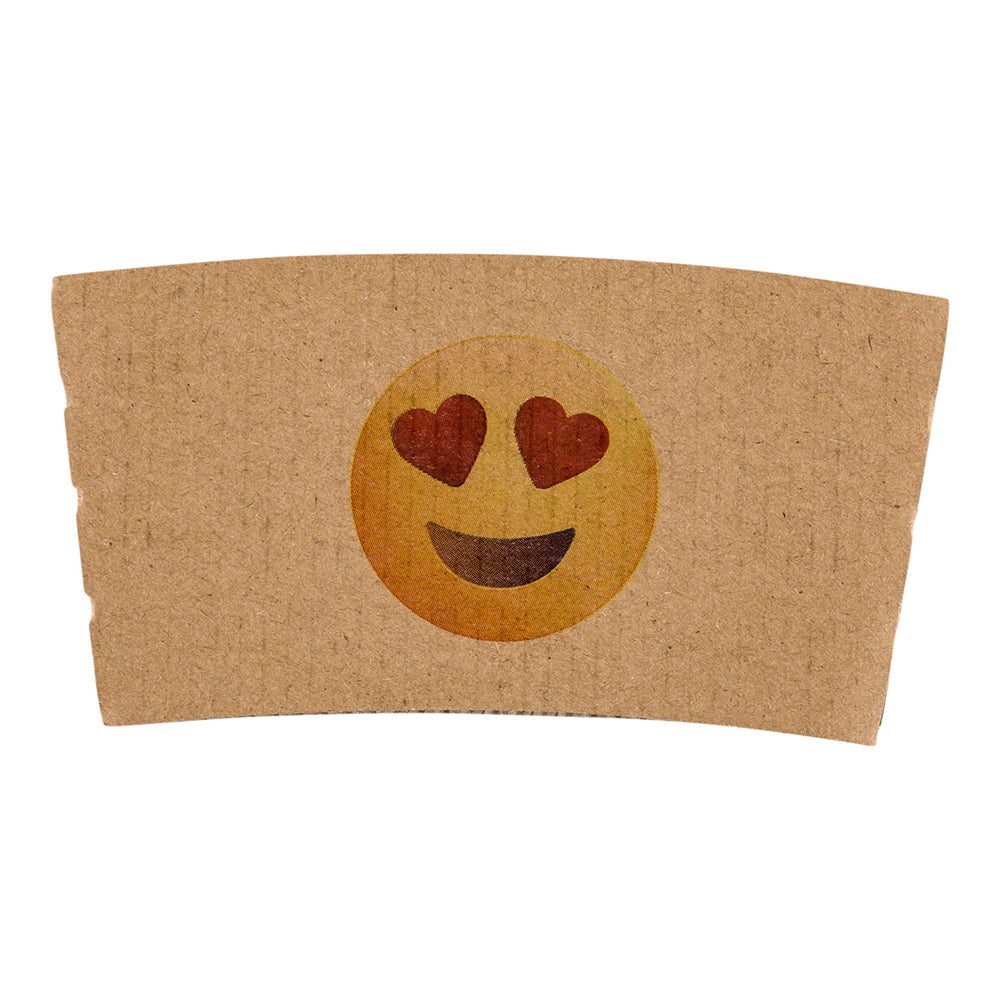 Restpresso Kraft Paper Heart Eyes Emoji Coffee Cup Sleeve - Fits 12 / 16 / 20 oz Cups - 1000 count box