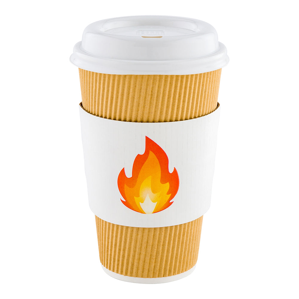 Restpresso White Paper Fire Emoji Coffee Cup Sleeve - Fits 12 / 16 / 20 oz Cups - 1000 count box