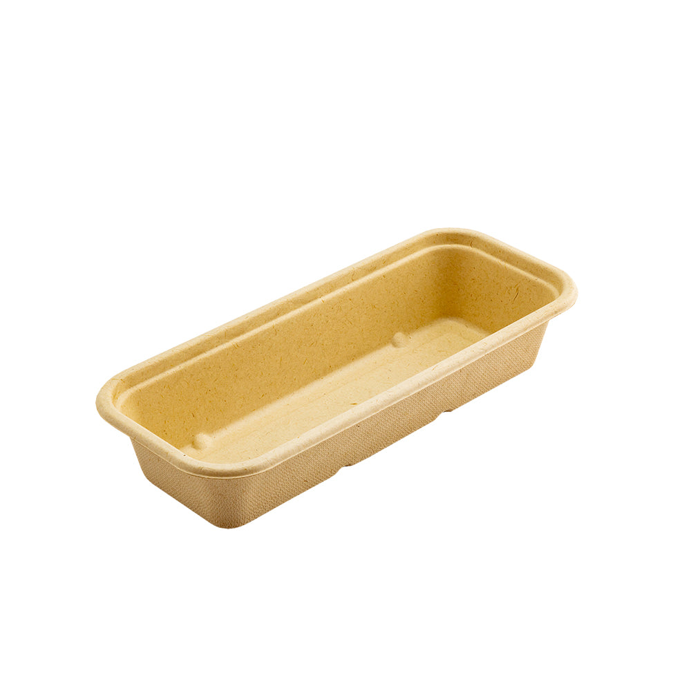 Pulp Tek 17 oz Rectangle Natural Sugarcane / Bagasse Catering Container - 9 1/4" x 3 3/4" x 1 3/4" - 100 count box