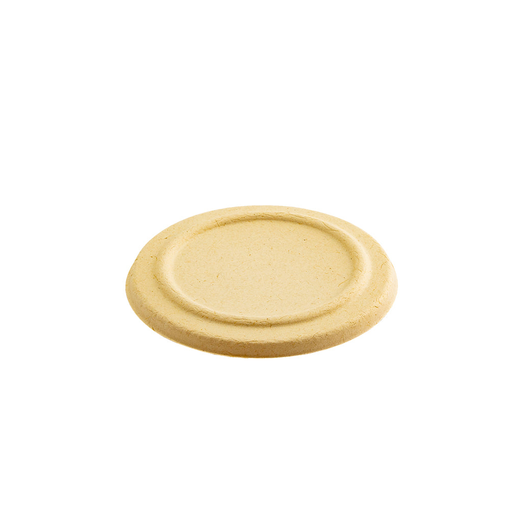 Pulp Tek Round Natural Sugarcane / Bagasse Flat Lid - Fits 9 oz Take Out Bowl - 100 count box