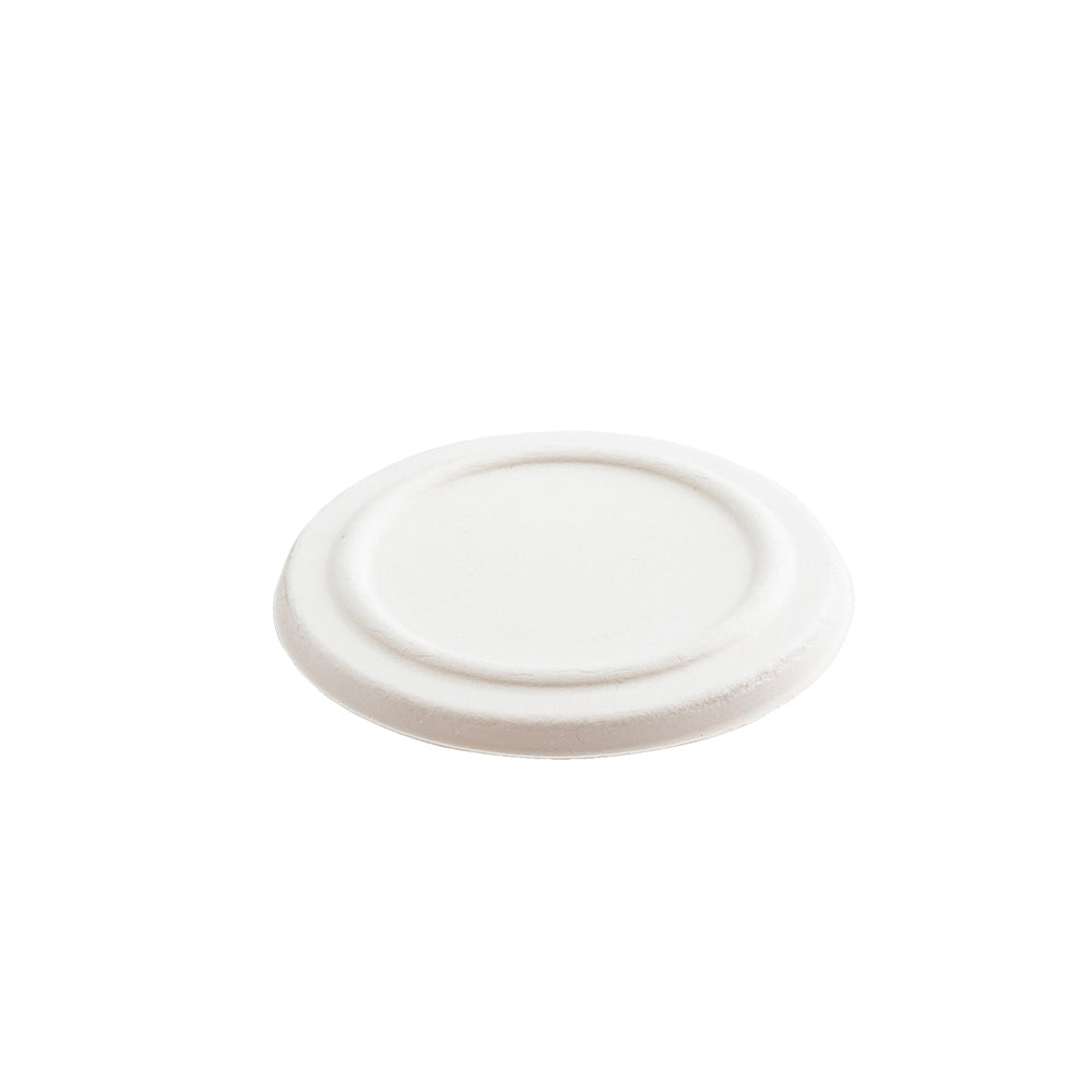 Pulp Tek Round White Sugarcane / Bagasse Flat Lid - Fits 9 oz Take Out Bowl - 100 count box