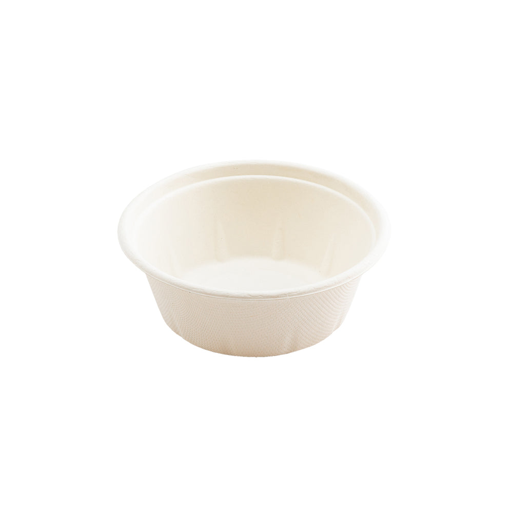 Pulp Tek 9 oz Round White Sugarcane / Bagasse Take Out Bowl - 4 1/2" x 4 1/2" x 1 3/4" - 100 count box