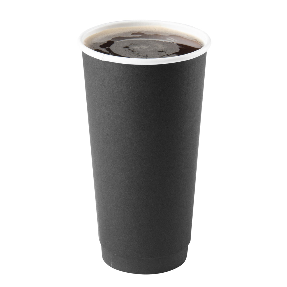 20 oz Black Paper Coffee Cup - Double Wall - 3 1/2" x 3 1/2" x 6 1/4" - 250 count box