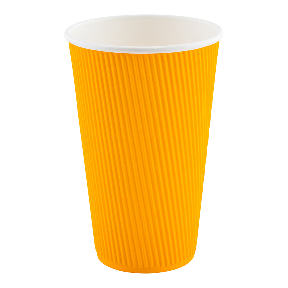 20 oz Yellow Paper Coffee Cup - Ripple Wall - 3 1/2" x 3 1/2" x 6 1/4" - 250 count box