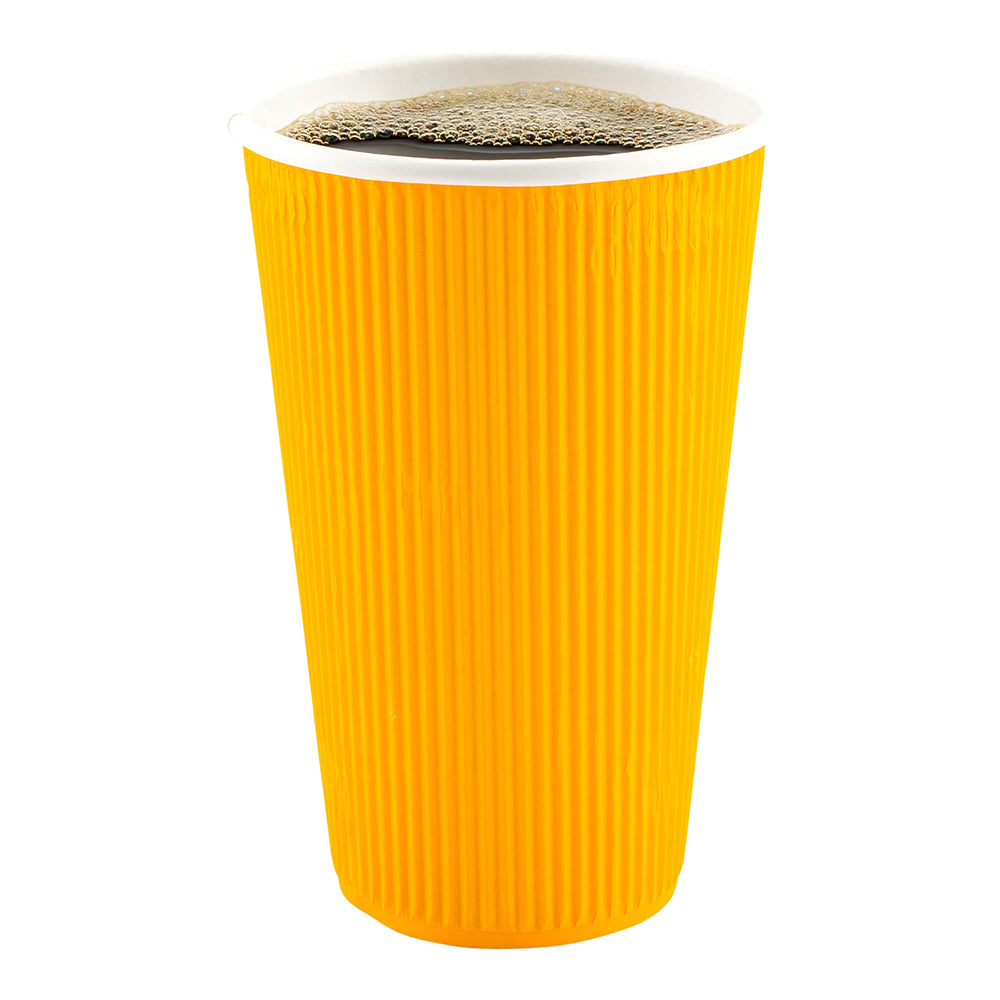 20 oz Yellow Paper Coffee Cup - Ripple Wall - 3 1/2" x 3 1/2" x 6 1/4" - 250 count box