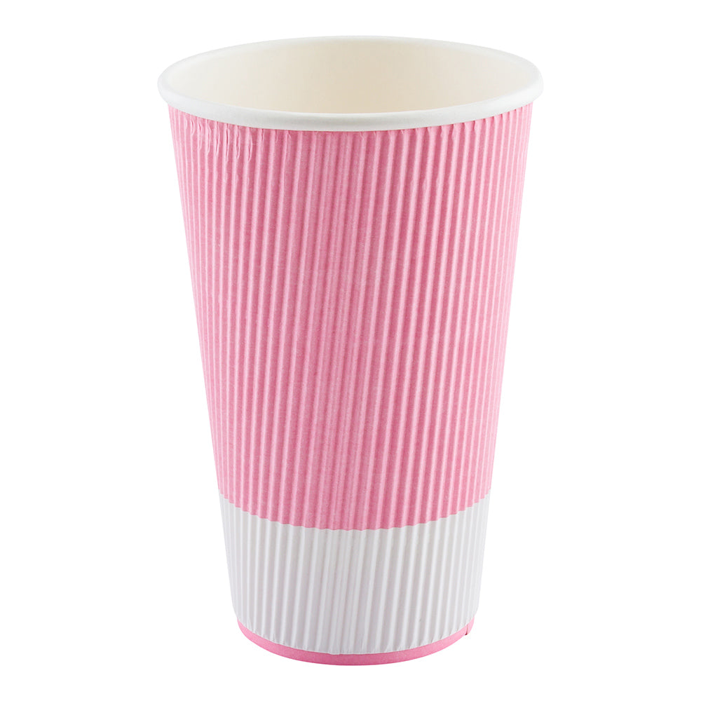 20 oz Light Pink Paper Coffee Cup - Ripple Wall - 3 1/2" x 3 1/2" x 6 1/4" - 250 count box