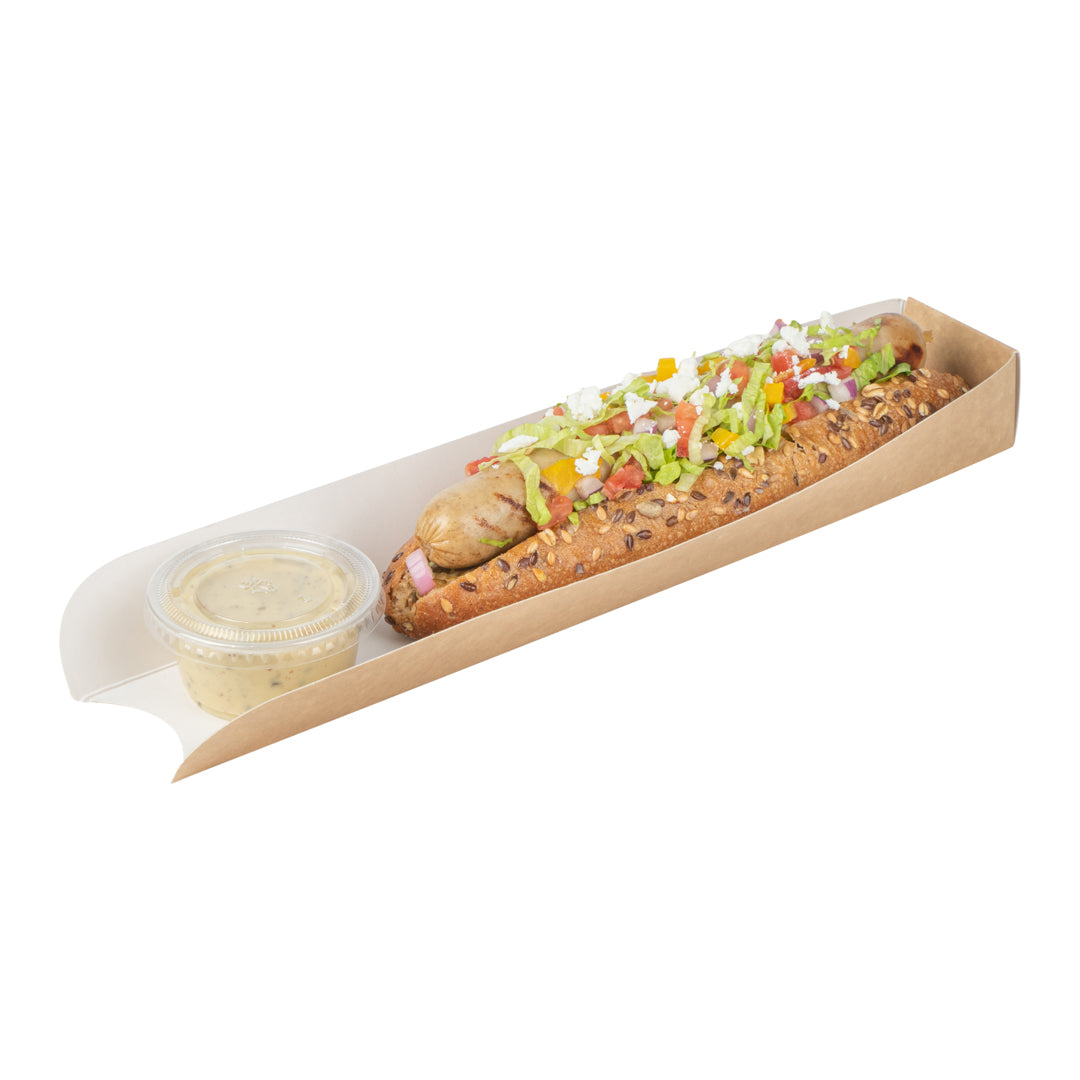 Bio Tek Rectangle Kraft Paper Hot Dog / Sandwich Tray - 11 3/4" x 2" x 1 1/4" - 200 count box