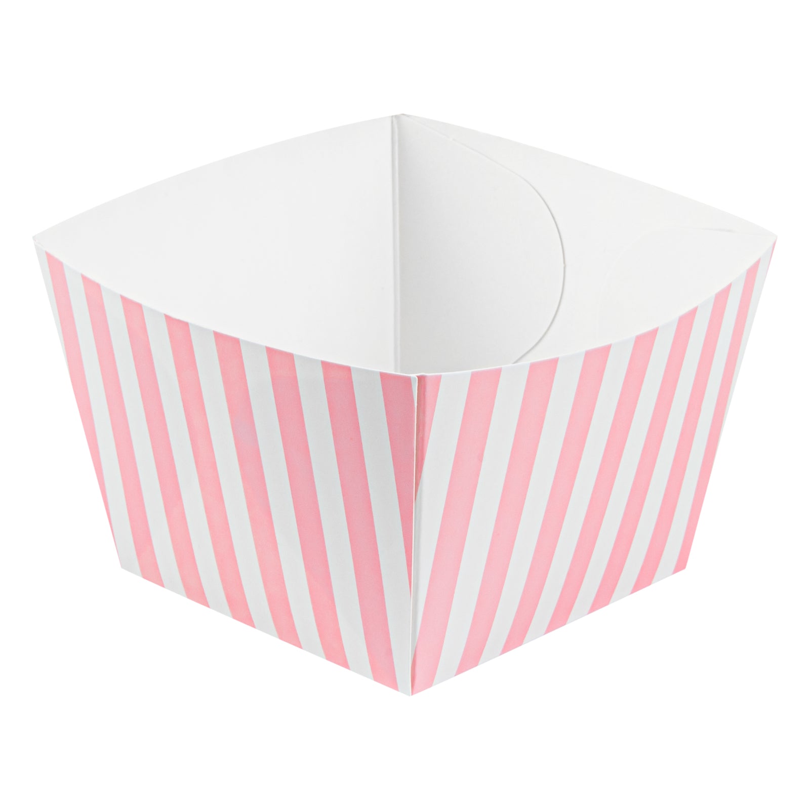 Bio Tek Square Pink and White Stripe Paper Snack Box - 5 1/4" x 5 1/4" x 3 1/4" - 200 count box