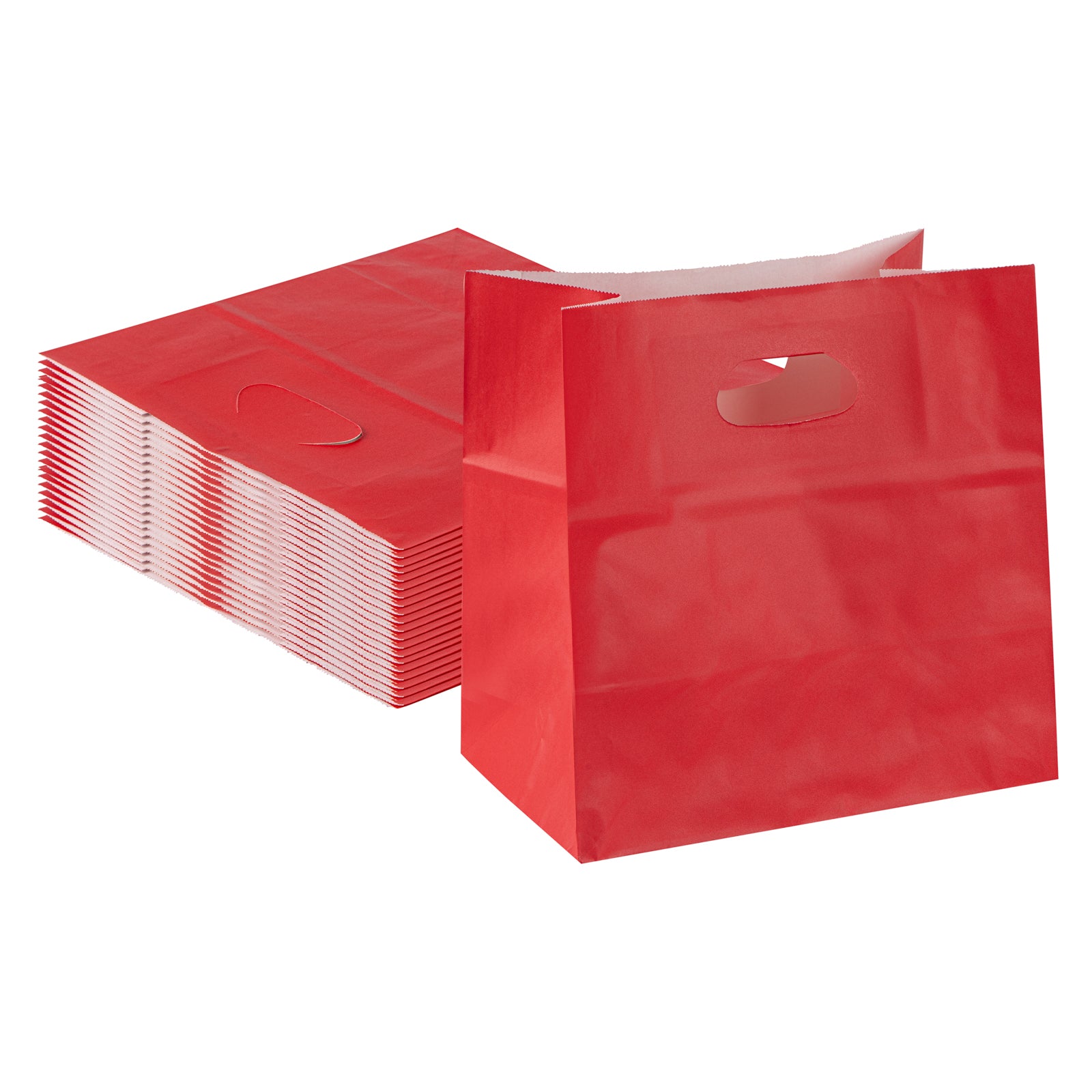 Bag Tek Rectangle Red Paper Take Out Bag - with Handles - 11" x 7" x 11" - 100 count box