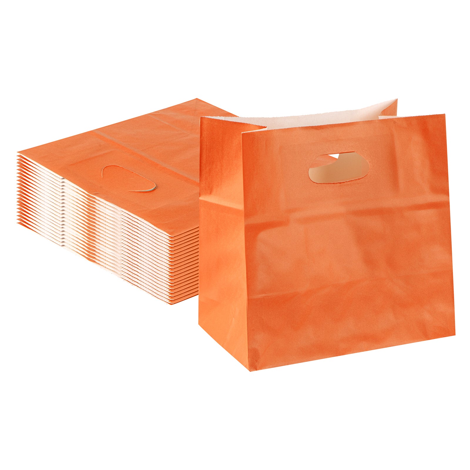 Bag Tek Rectangle Tangerine Orange Paper Take Out Bag - with Handles - 11" x 7" x 11" - 100 count box